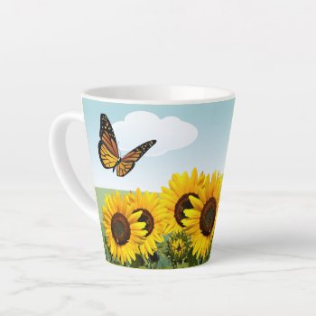 Blue Sky Sunflower And Butterfly Personalized  Latte Mug by Susang6 at Zazzle