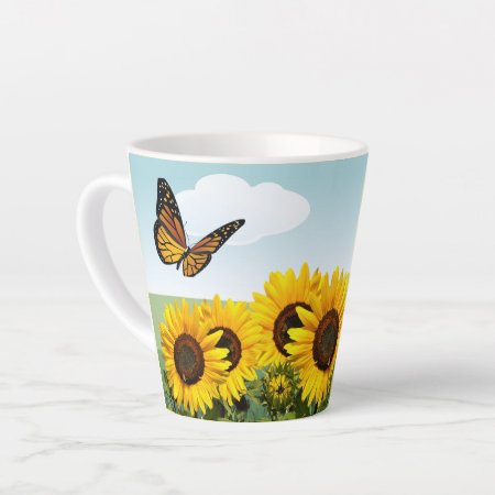 Blue Sky Sunflower And Butterfly Personalized  Latte Mug