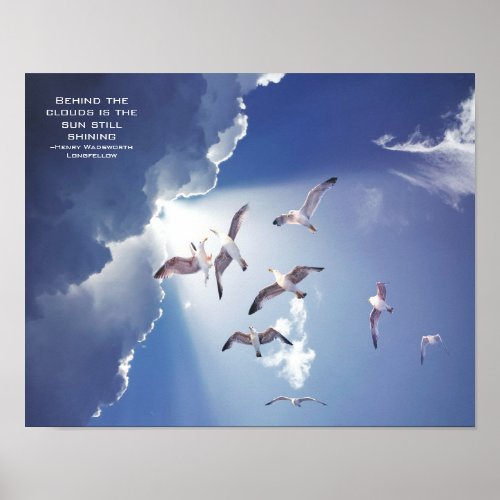 Blue Sky Sunlight Seagulls Inspirational Quote Poster