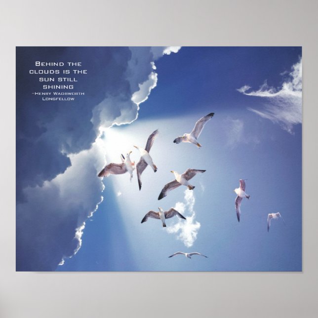 Blue Sky Sunlight Seagulls Inspirational Quote Poster (Front)