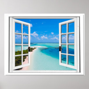 Blue Sky Tranquil Sea View Fake Window Poster