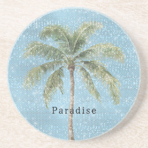 Blue Sky Tropical Palm Tree Sparkle  Coaster