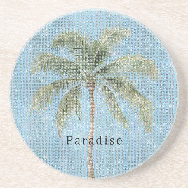 Blue Sky Tropical Palm Tree Sparkle  Coaster (Front)