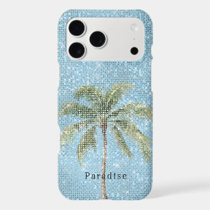 Blue Sky Tropical Palm Tree Sparkle iPhone 17 Pro Max Case