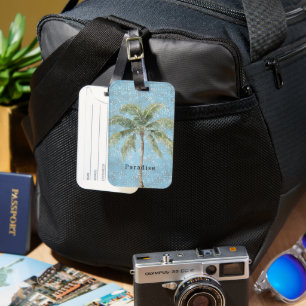 Blue Sky Tropical Palm Tree Sparkle  Luggage Tag
