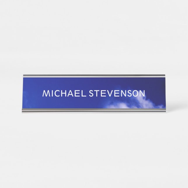 Blue Sky Unique Chic Modern Minimal Desk Name Plate (Front)