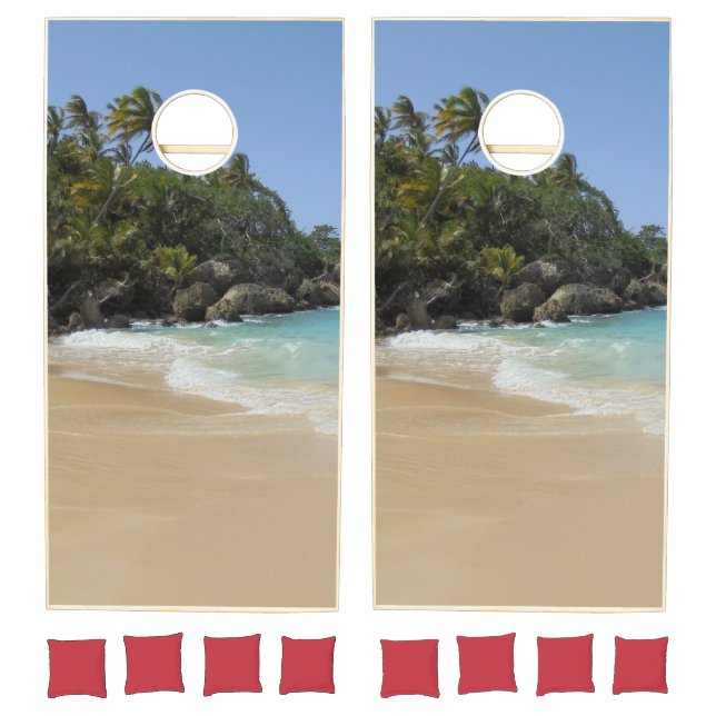 Blue Sky Water Aqua Seaside Waves Palms Template Cornhole Set (Set)