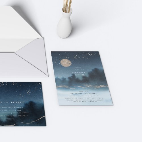 Blue Sky Watercolor Landscape Rehearsal Dinner Invitation