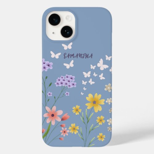 Blue Sky Watercolour Flowers and Butterflies  Case_Mate iPhone 14 Case