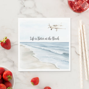 Blue Sky White Airplane Beach Ocean Coast Napkins