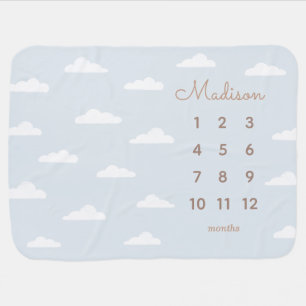 Blue Sky White Clouds Baby Milestone Blanket