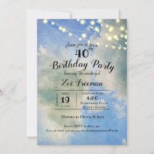 Blue Sky & White Clouds   Blue 40th Birthday Invitation