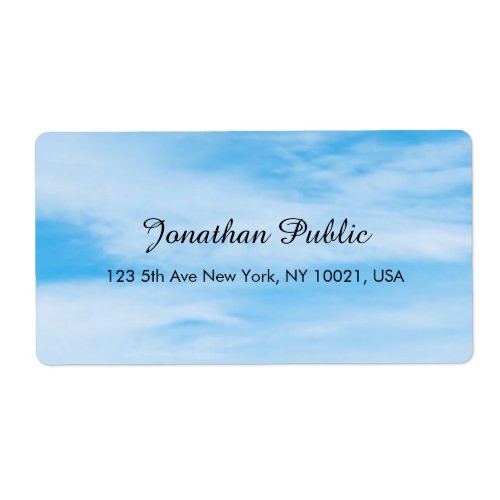 Blue Sky White Clouds Calligraphy Modern Elegant Label