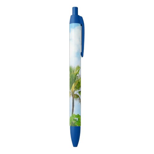 Blue Sky White Clouds Green Palms Trendy Nature Blue Ink Pen