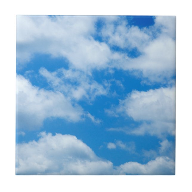 Blue Sky White Clouds Heavenly Skies Background Ceramic Tile (Front)