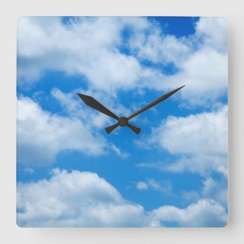 Blue Sky White Clouds Heavenly Skies Background Square Wall Clock by ZZ_Templates at Zazzle