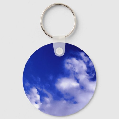 Blue Sky  White Clouds Keychain