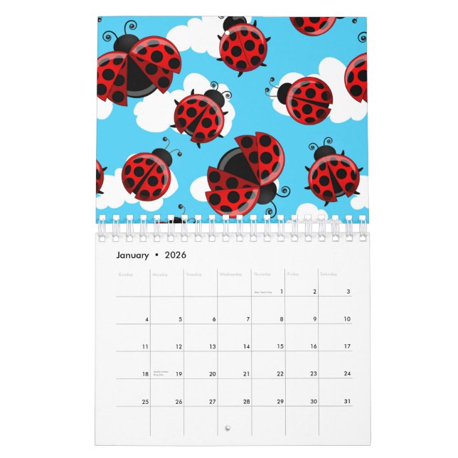 Blue Sky White Clouds Red Ladybug Beetle Calendar (Jan 2026)