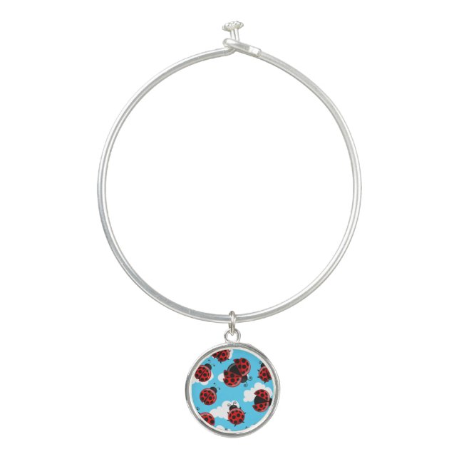Blue Sky White Clouds Red Ladybug Beetle Insect Bangle Bracelet (Front)