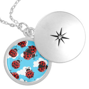 Blue Sky White Clouds Red Ladybug Beetle Insect Locket Necklace
