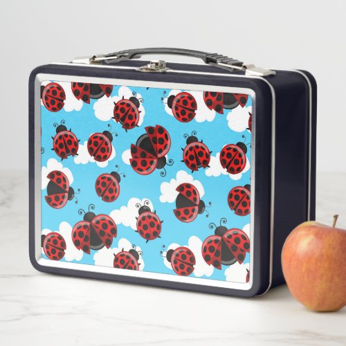 Blue Sky White Clouds Red Ladybug Beetle Insect Metal Lunch Box