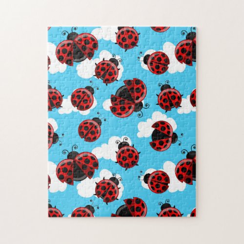 Blue Sky White Clouds Red Ladybug Beetle Jigsaw Puzzle