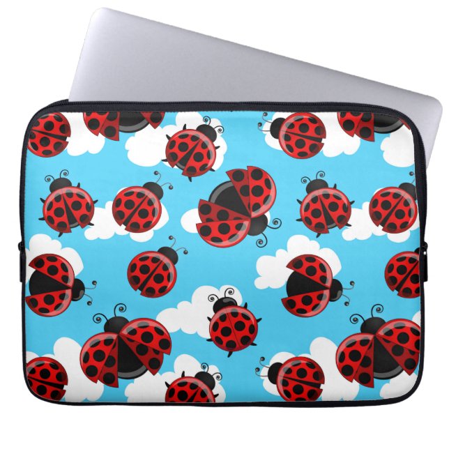 Blue Sky White Clouds Red Ladybug Beetle Laptop Sleeve (Front)