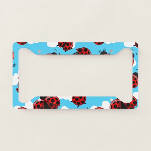 Blue Sky White Clouds Red Ladybug Beetle License Plate Frame