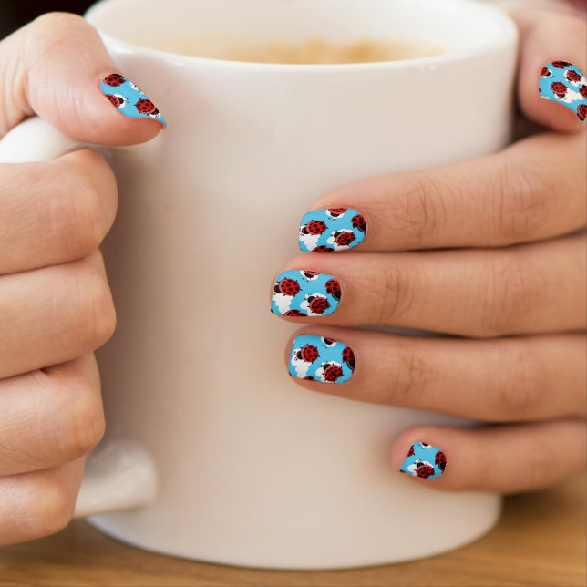 Blue Sky White Clouds Red Ladybug Beetle Minx Nail Art (Insitu - Mug)