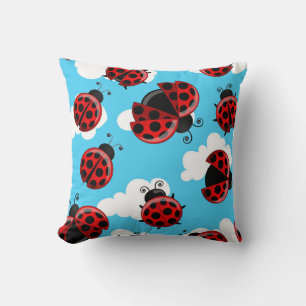 Blue Sky White Clouds Red Ladybug Beetle Throw Pillow