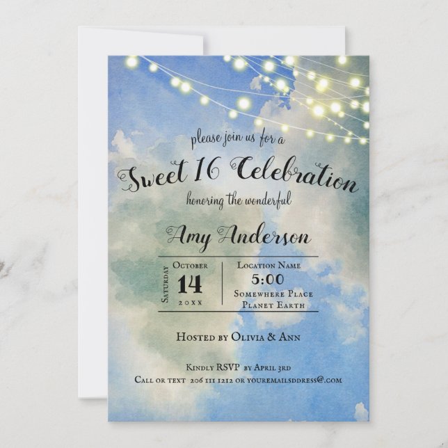 Blue Sky & White Clouds | Sweet 16 Birthday Invitation (Front)