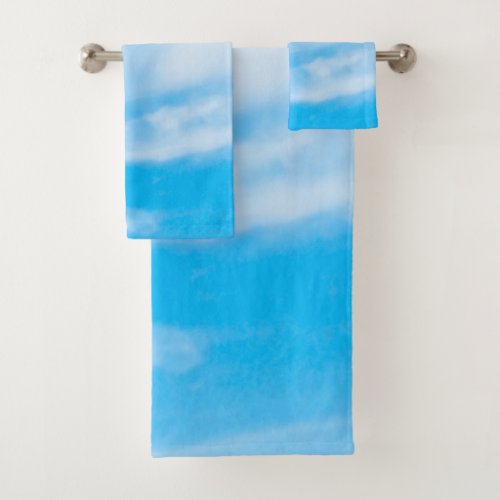 Blue Sky White Clouds Trendy Nature Template Bath Towel Set