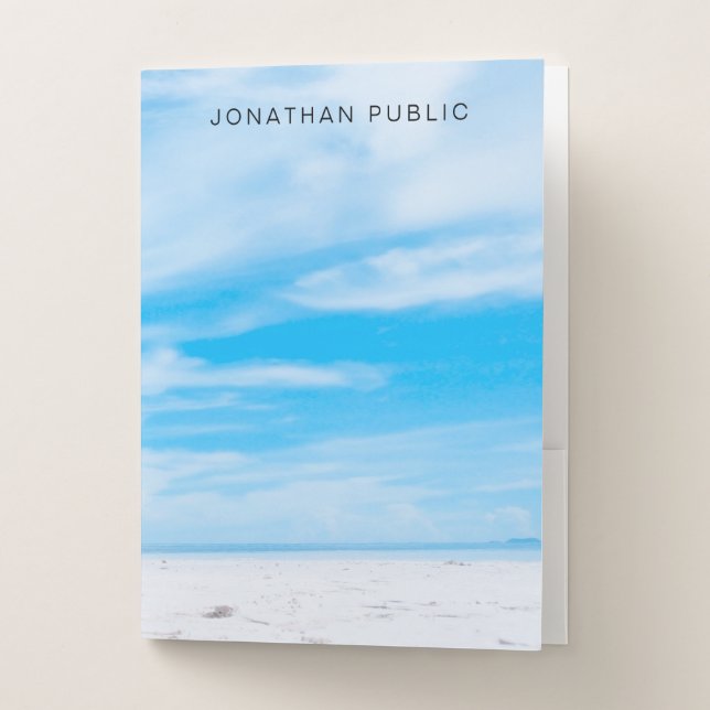Blue Sky White Clouds Trendy Nature Template Pocket Folder (Front)