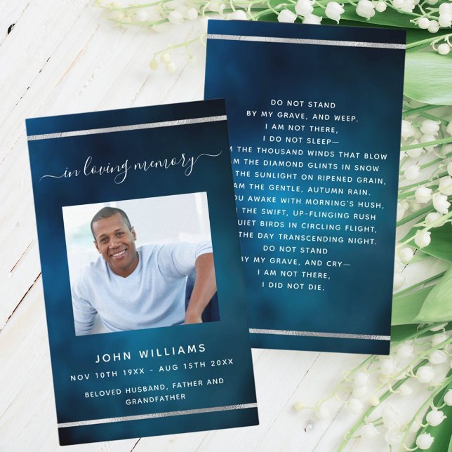 Blue sky white custom photo funeral prayer card (Creator Uploaded)