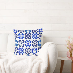 Blue Sky & White Floral Pattern Throw Pillow