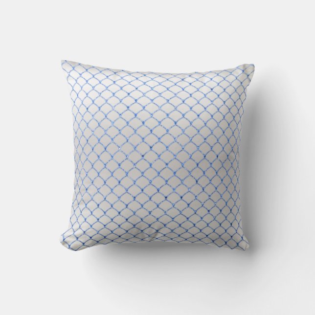 Blue Sky White Gray Art Deco Net Delicate Throw Pillow (Front)