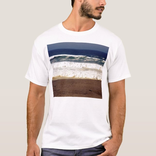 Blue Sky, White Waves, Brown Sand T-Shirt (Front)