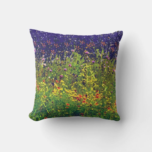 Blue Sky Wild flower Field Design Throw Pillow (Front)