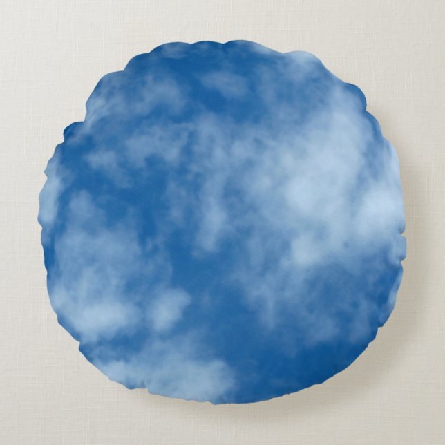 Blue Sky with Clouds Nature Photography Round Pillow (Front)