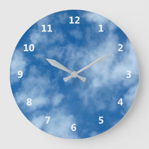 Blue Sky with Clouds Photo and White Numbers Large Clock
