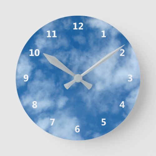 Blue Sky with Clouds Photo and White Numbers Round Clock