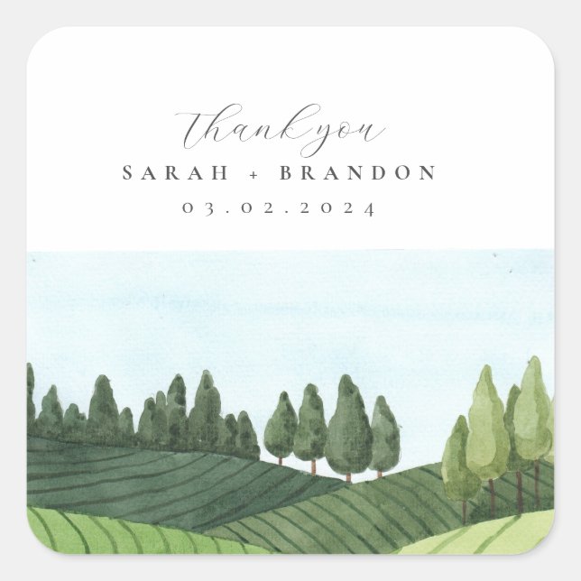 Blue Sky with field Wedding Rectangular Sticker (Front)