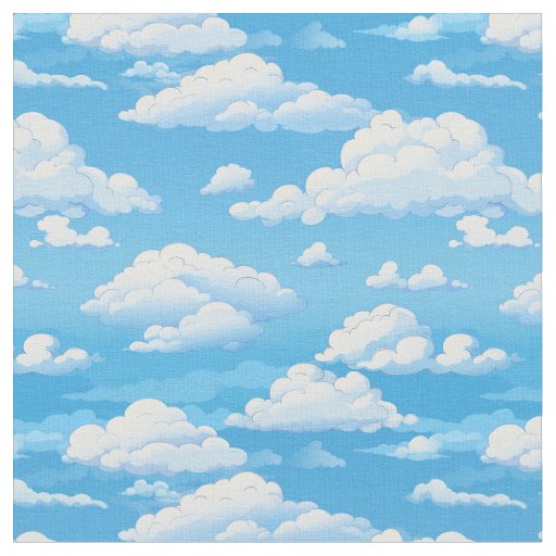blue sky with fluffy clouds cartoon fabric