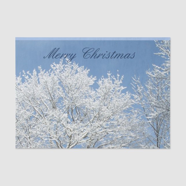 Blue Sky With Frosted Trees Christmas Tissue Paper (Front)