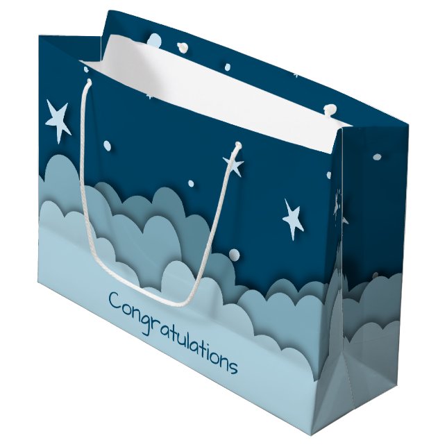 Blue Sky with Stars and Clouds Congratulations  Large Gift Bag (Front Angled)