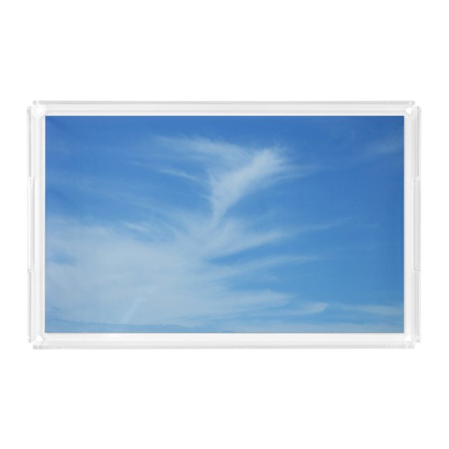 Blue Sky with White Clouds Abstract Nature Photo Acrylic Tray (Front)