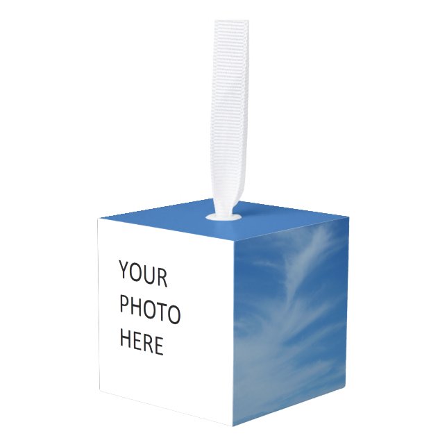 Blue Sky with White Clouds Abstract Nature Photo Cube Ornament (Front Angled)