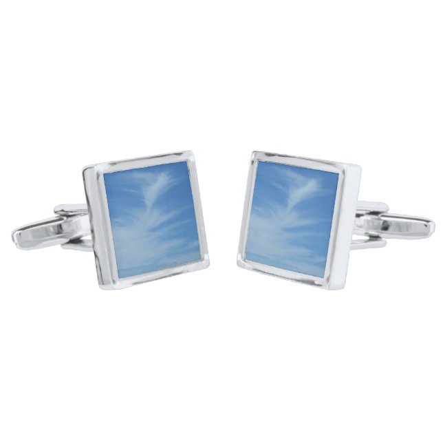 Blue Sky with White Clouds Abstract Nature Photo Cufflinks (Angled)