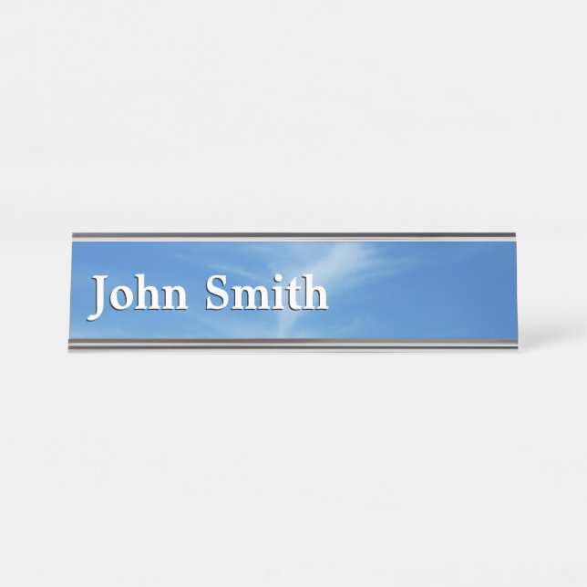 Blue Sky with White Clouds Abstract Nature Photo Desk Name Plate (Front)