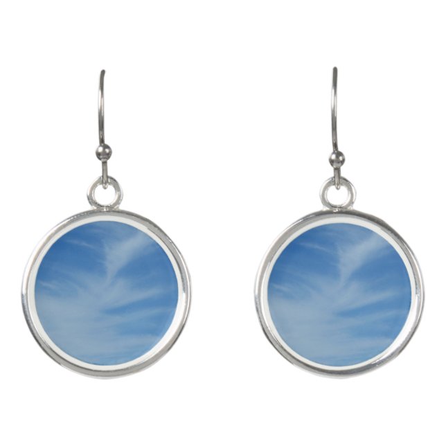 Blue Sky with White Clouds Abstract Nature Photo Earrings (Front)